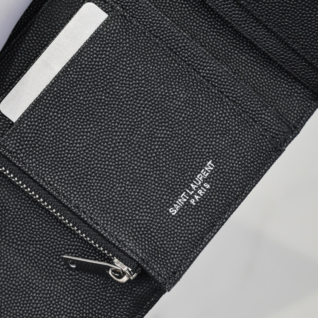 Y*L cassandre matelassé compact tri fold wallet in grain de poudre leather 12.5 x 10 x 2.5 cm