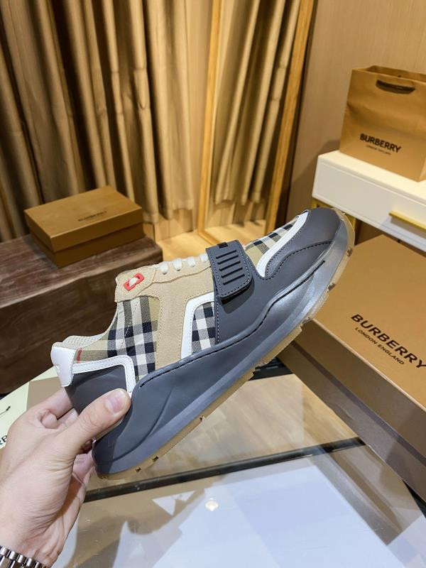 Bberry Ramsey Vintage Check Suede Leather Sneakers Grey Archive Beige