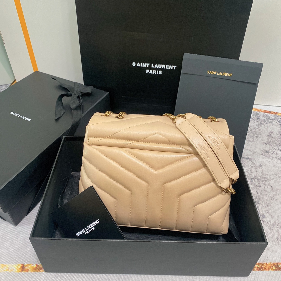 Y*L loulou small in quilted leather light beige 9 x 6.1 x 3.3 inches