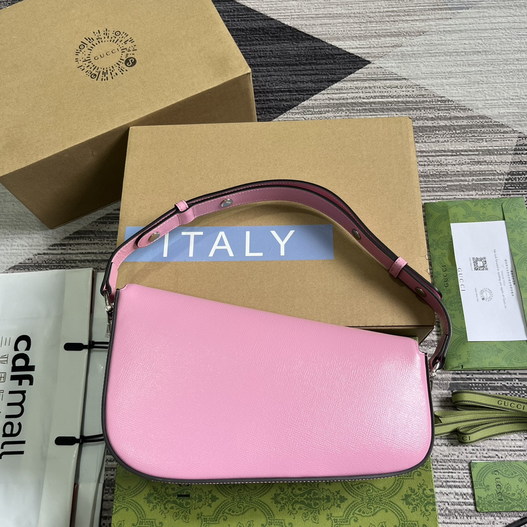 G*u*i horsebit 1955 small shoulder bag pink 10.4"w x 6.7-4.1"h x 3.1-1.6"d