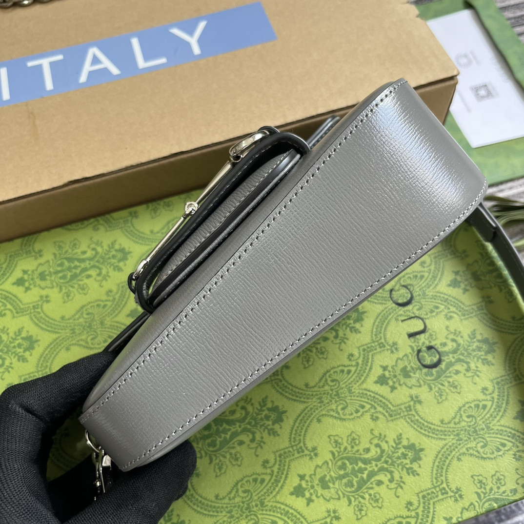 G*u*i horsebit 1955 mini shoulder bag gray 7.7"w x 5-3.1"h x 2.4-1.2"d