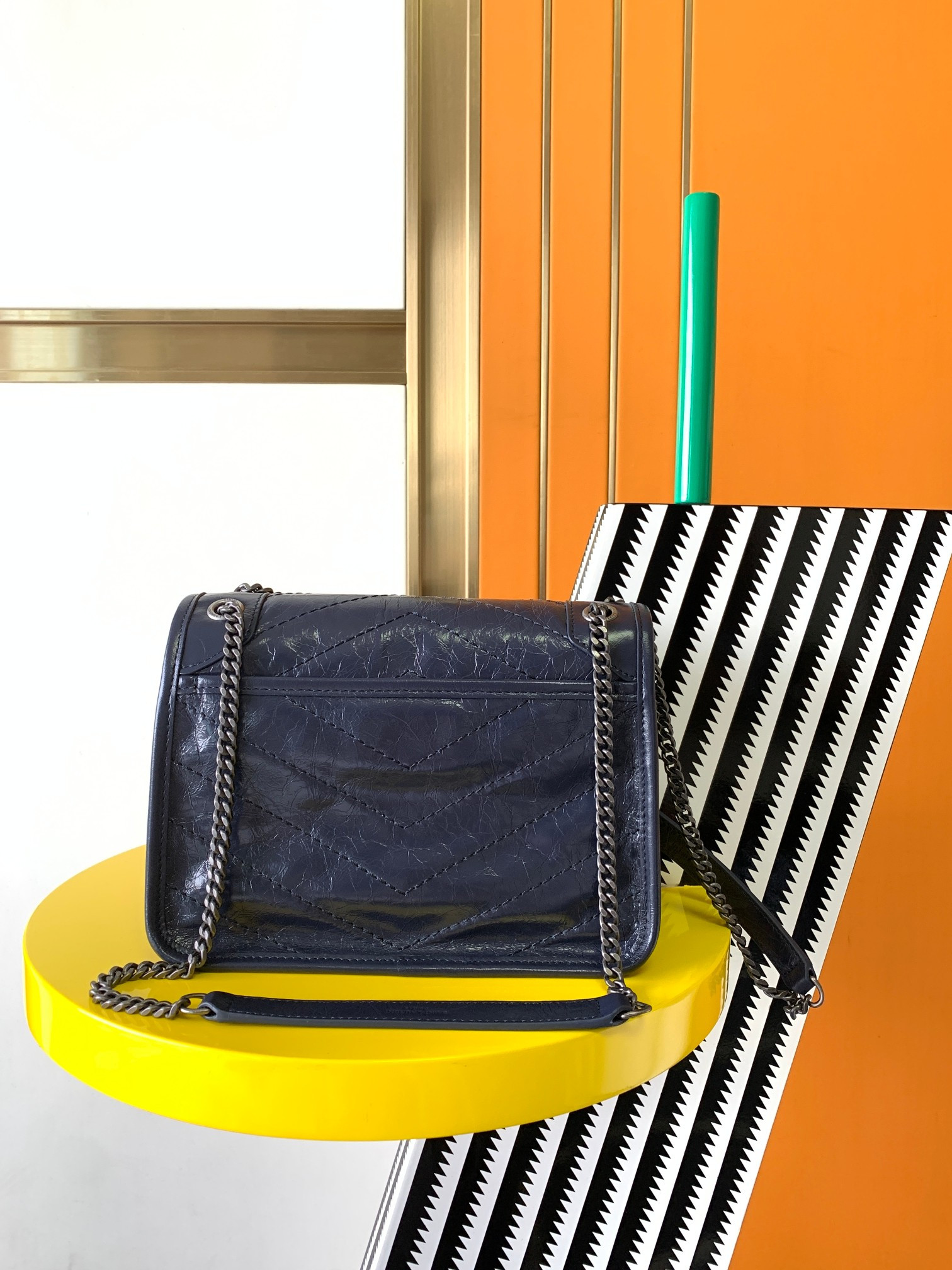 Y*L niki baby in vintage leather navy 8.2 x 6 x 2.9 inches