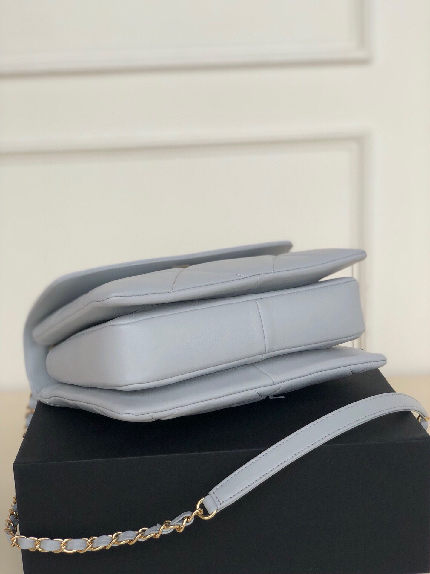 Ch*el flap bag with top handle 6.6 × 9.8 × 4.7 in