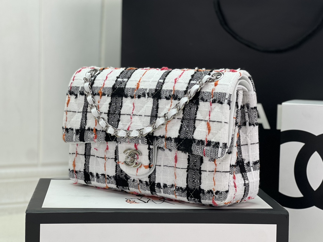 Ch*el classic 11.12 handbag tweed & silver-tone metal   6 × 9.9 × 2.5 in